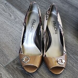 Anne Klein Brown Peep-Toe Heels with Metallic Accent Bundle